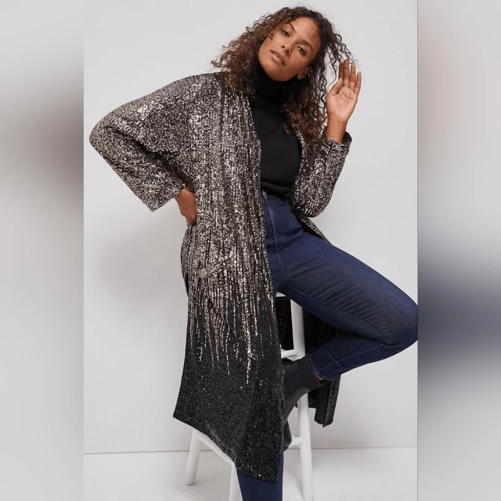 Dulcinea Sequined Duster Jacket in Rose Black Ombre - Picture 5 of 14